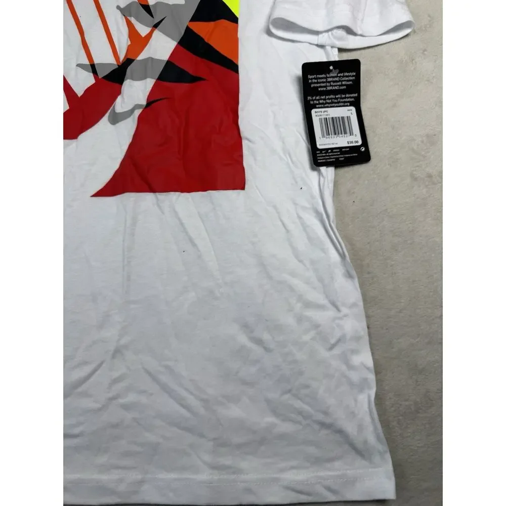 3BRAND Russell Wilson Nike Boys L White Graphic T-Shirt Swoosh NWT